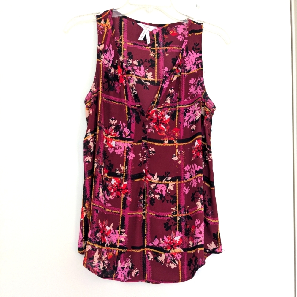 EUC Pink/Maroon Candies Flowy Floral Sleeveless V-Neck Blouse, WS
